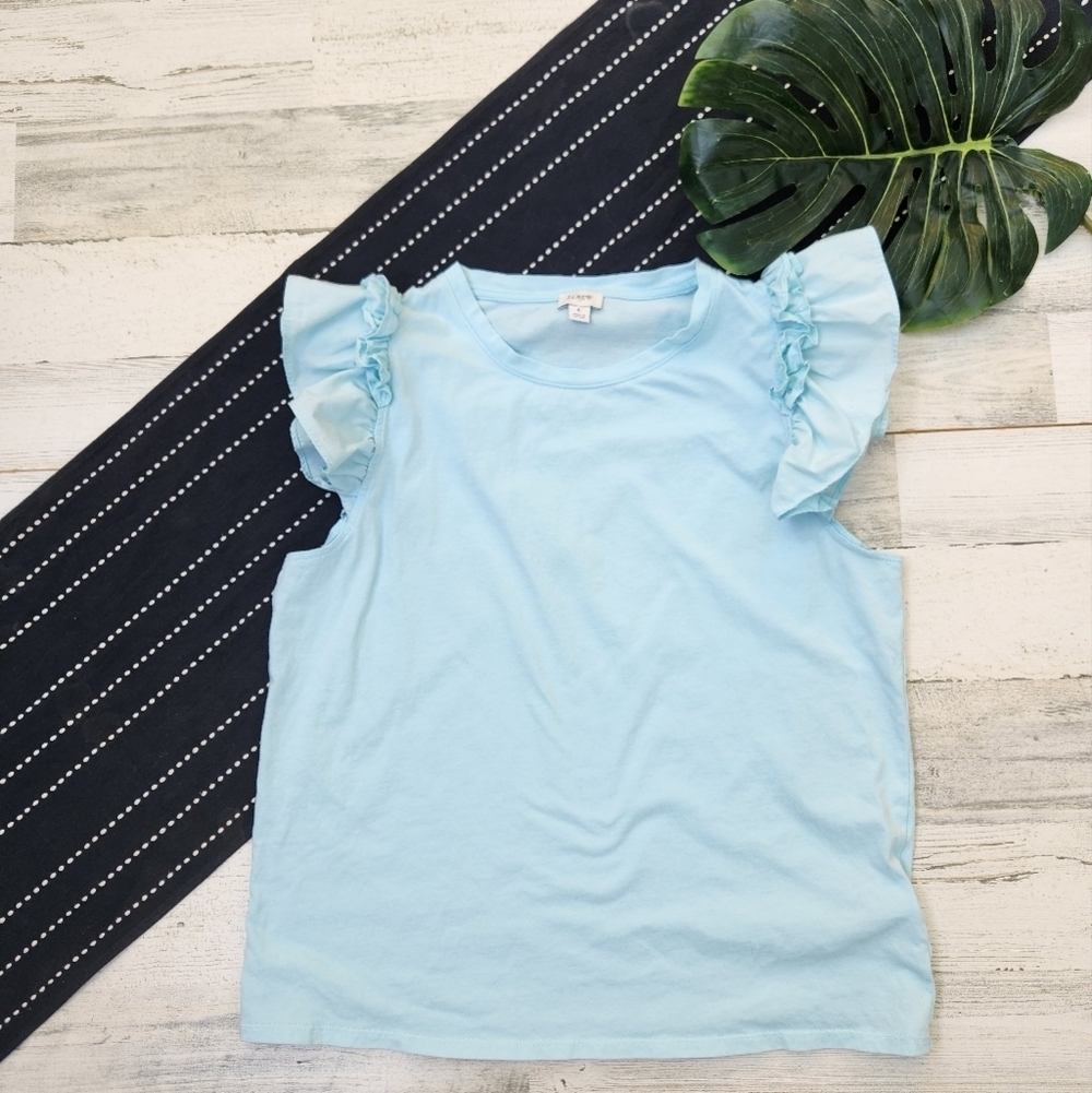 J.Crew Factory Flutter Ruffle Sleeve Top Light Blue Size Large